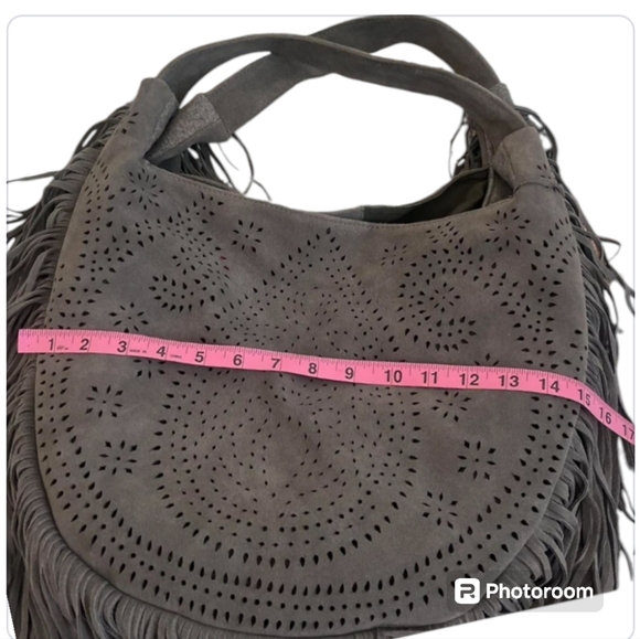 🥳SOLD🥳Johnny Was Elodie Laser Cut Suede Leather Fringe Shoulder Hobo Bag - Picture 13 of 15